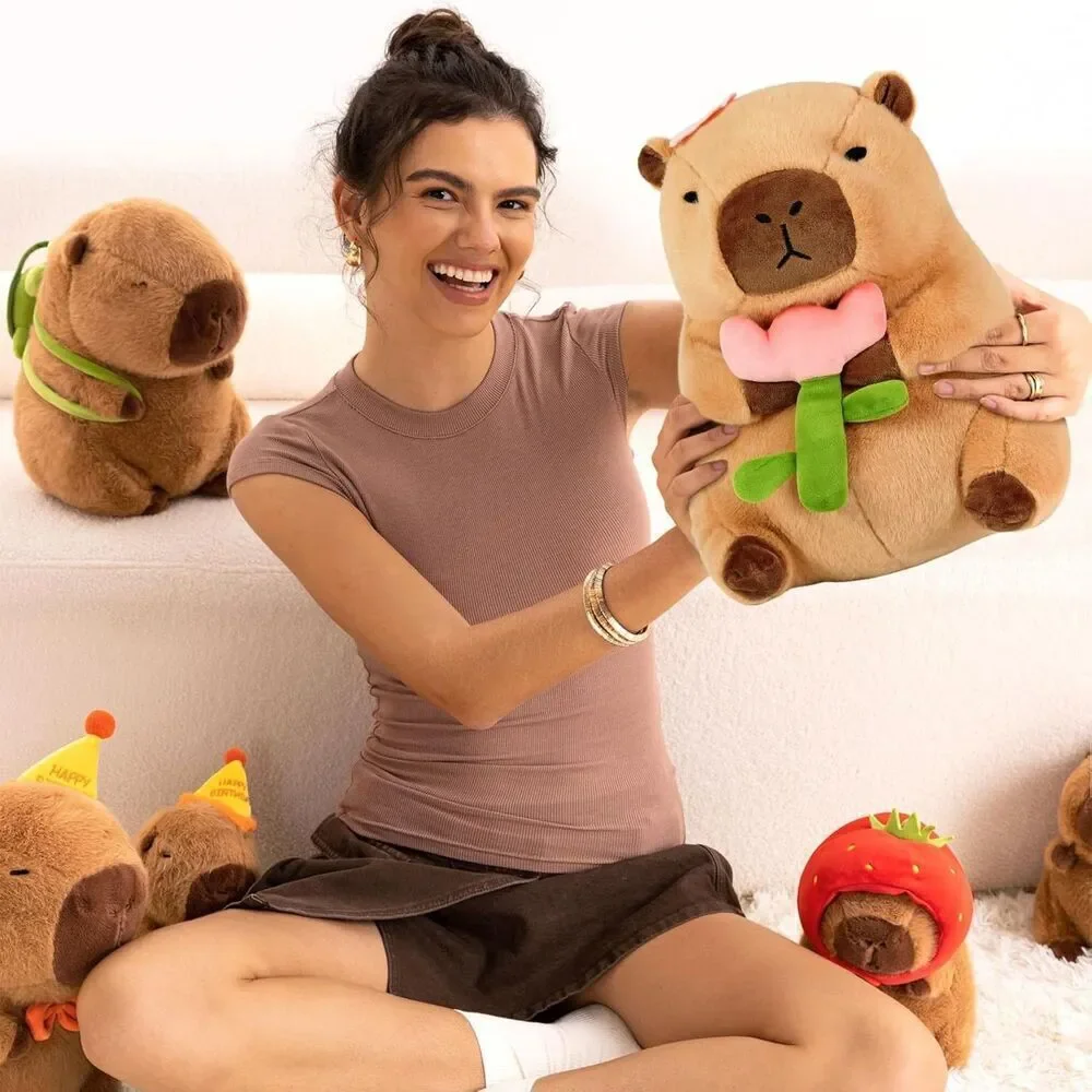13.7 inch Ditucu Capybara Plush Holding Flower with Wearable Toast Headgear